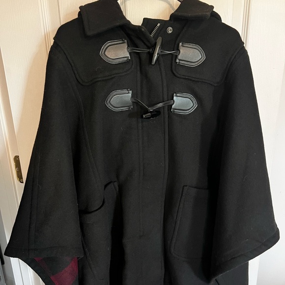 Coach wool hooded cloak black and red plaid - Picture 6 of 8